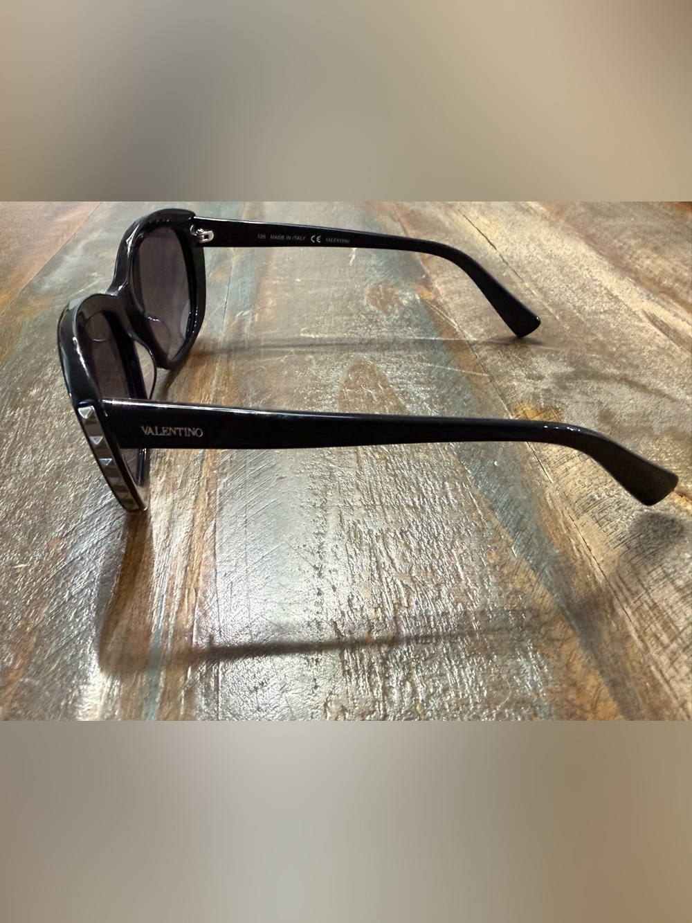 Valentino Model V649S Glossy Black Cat Eye Sunglasses w/ Stud Temple Detail NWT - Picture 7 of 10